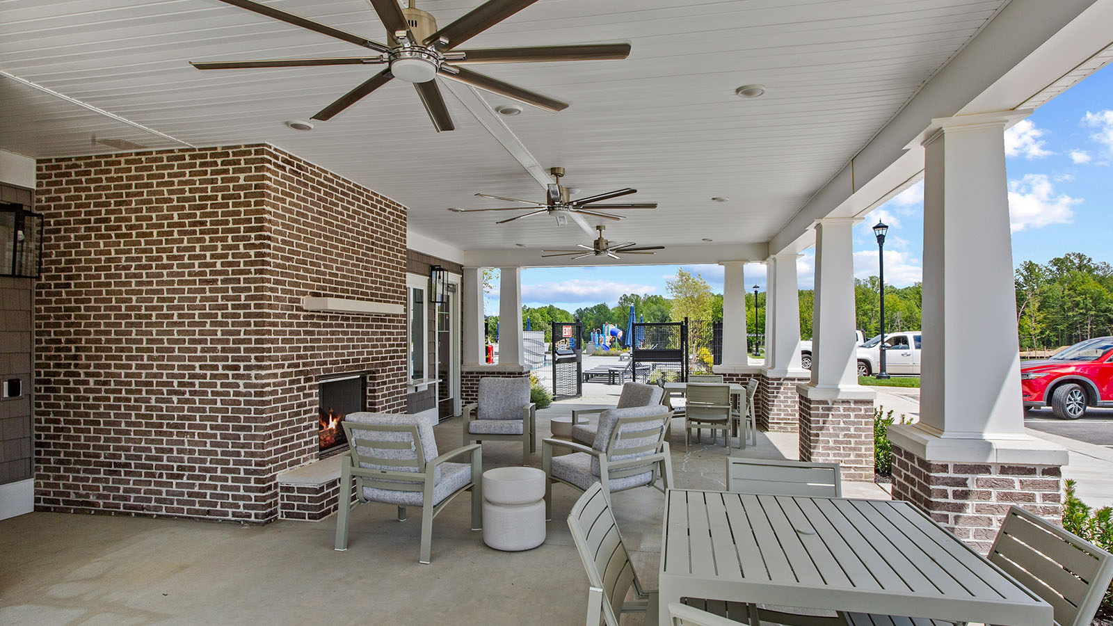 outdoor covered seating at clubhouse