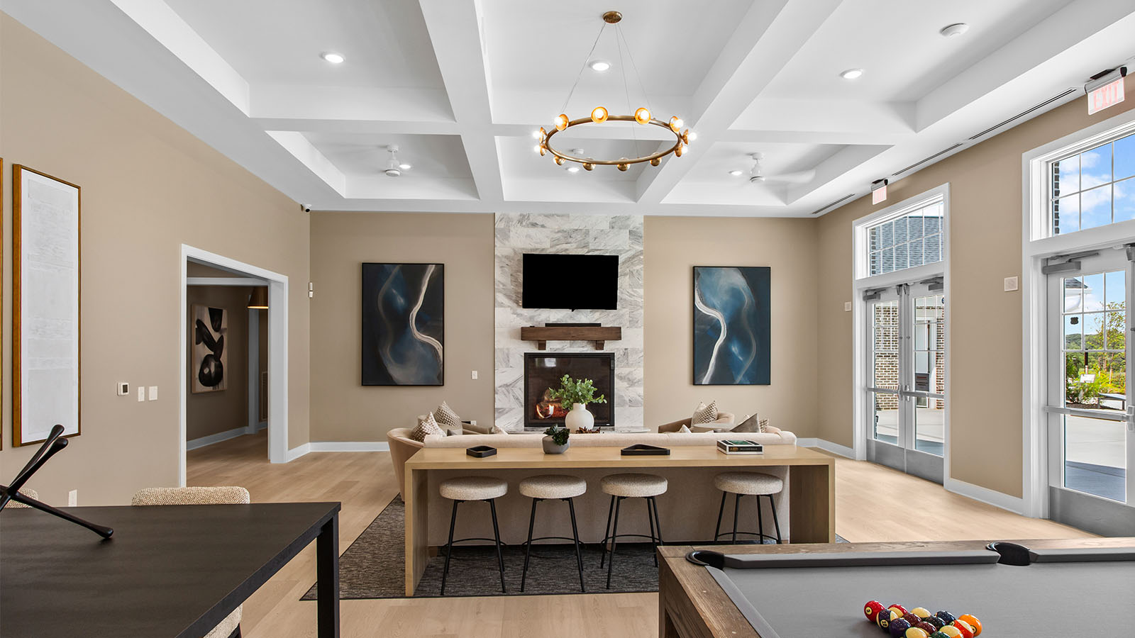 clubhouse community room with billiards