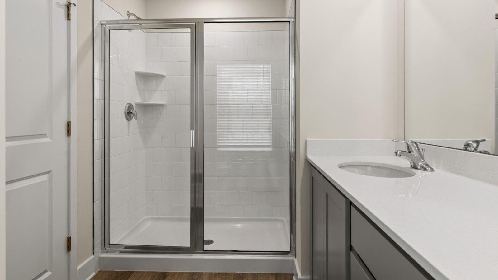 primary bathroom with standing glass shower