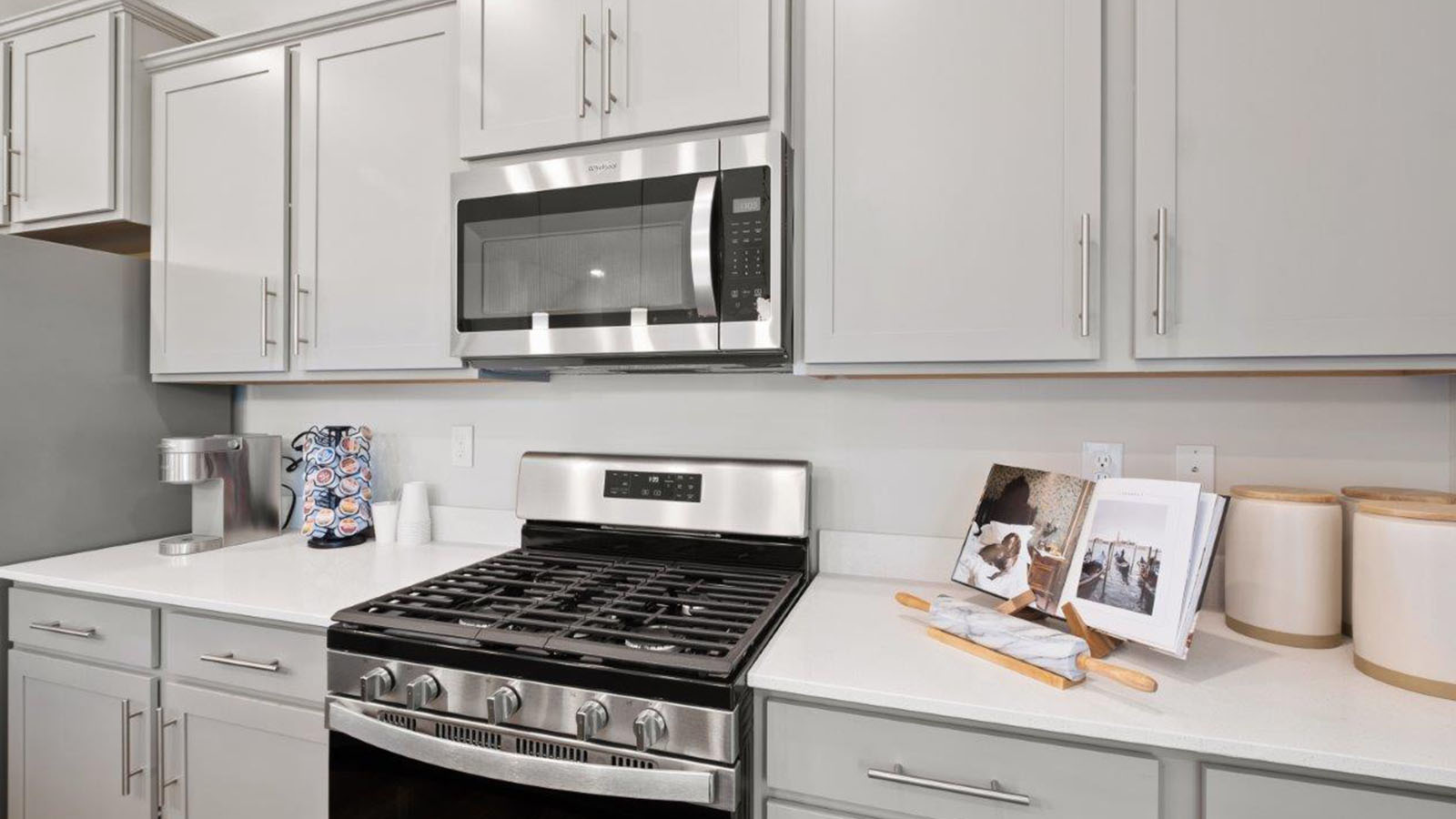 grey shaker cabinets and quartz counters