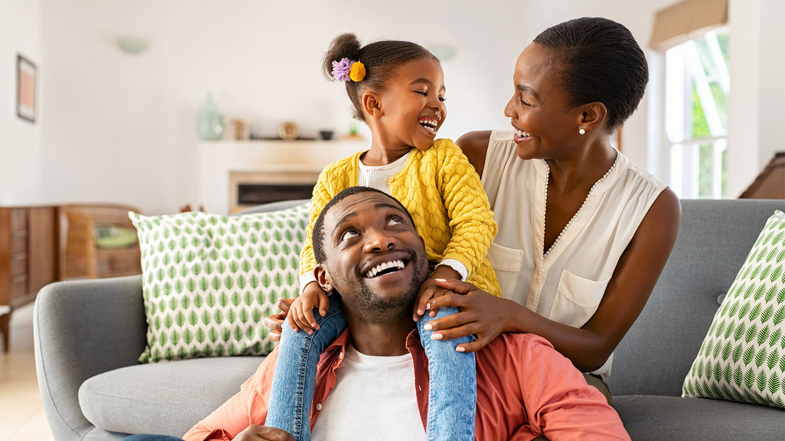 Family hanging out in living room