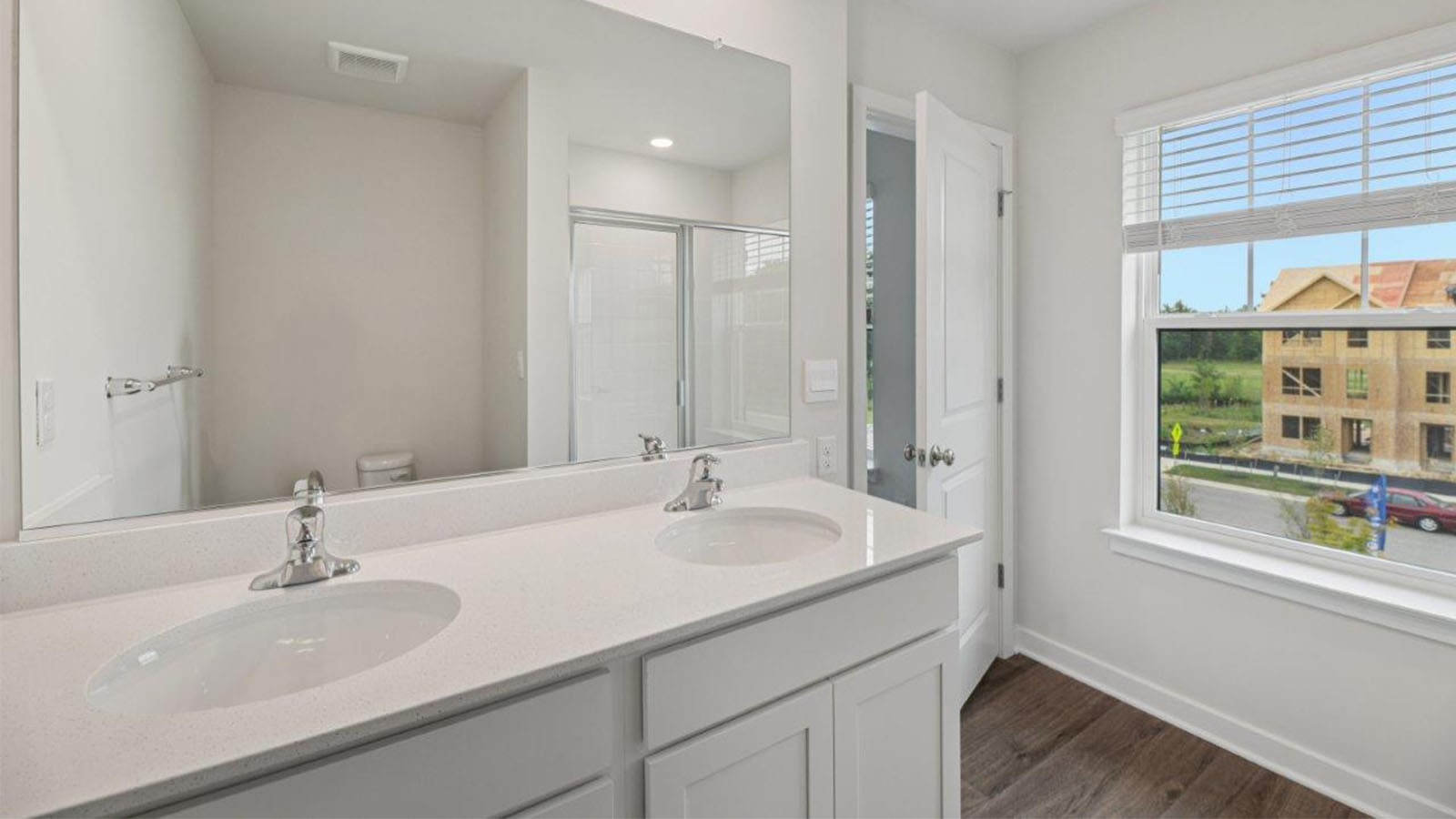 master bath shower and dual vanities