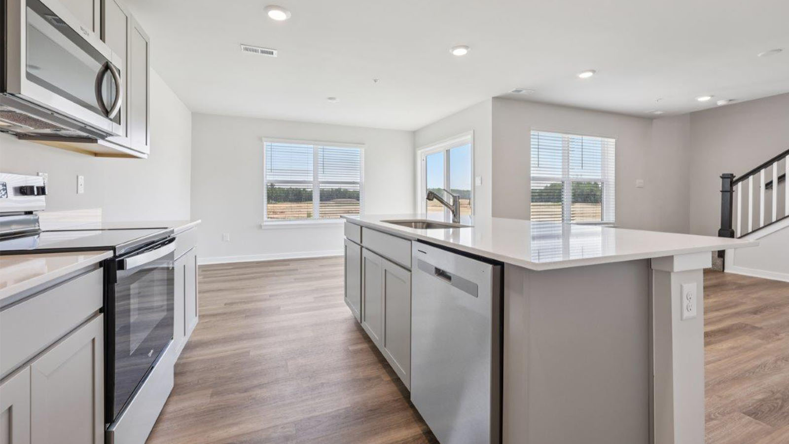kitchen island seating overlooking living area