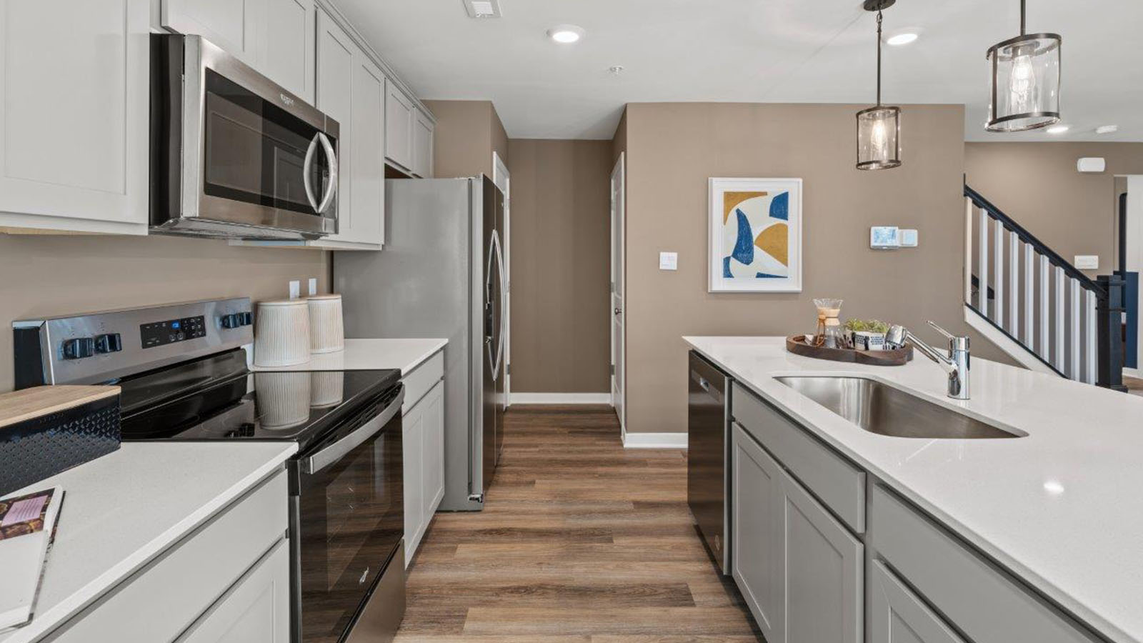 quartz counters and stainless steel appliances