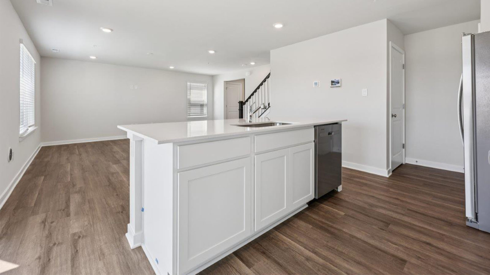 kitchen island overlooking living area
