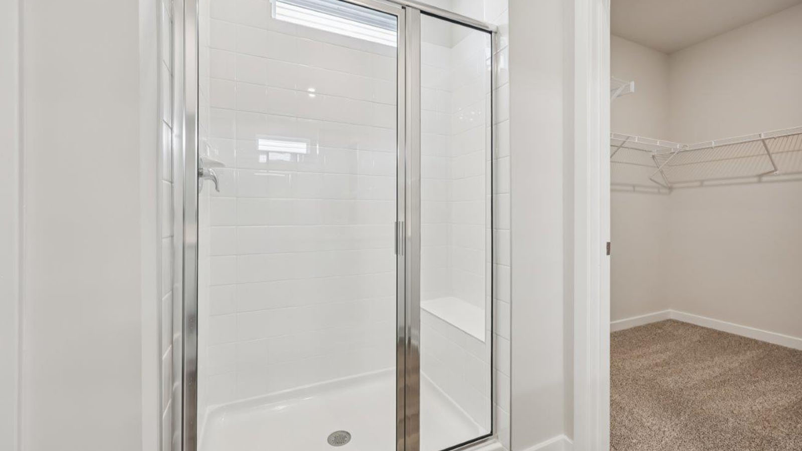 primary bathroom with standing glass shower