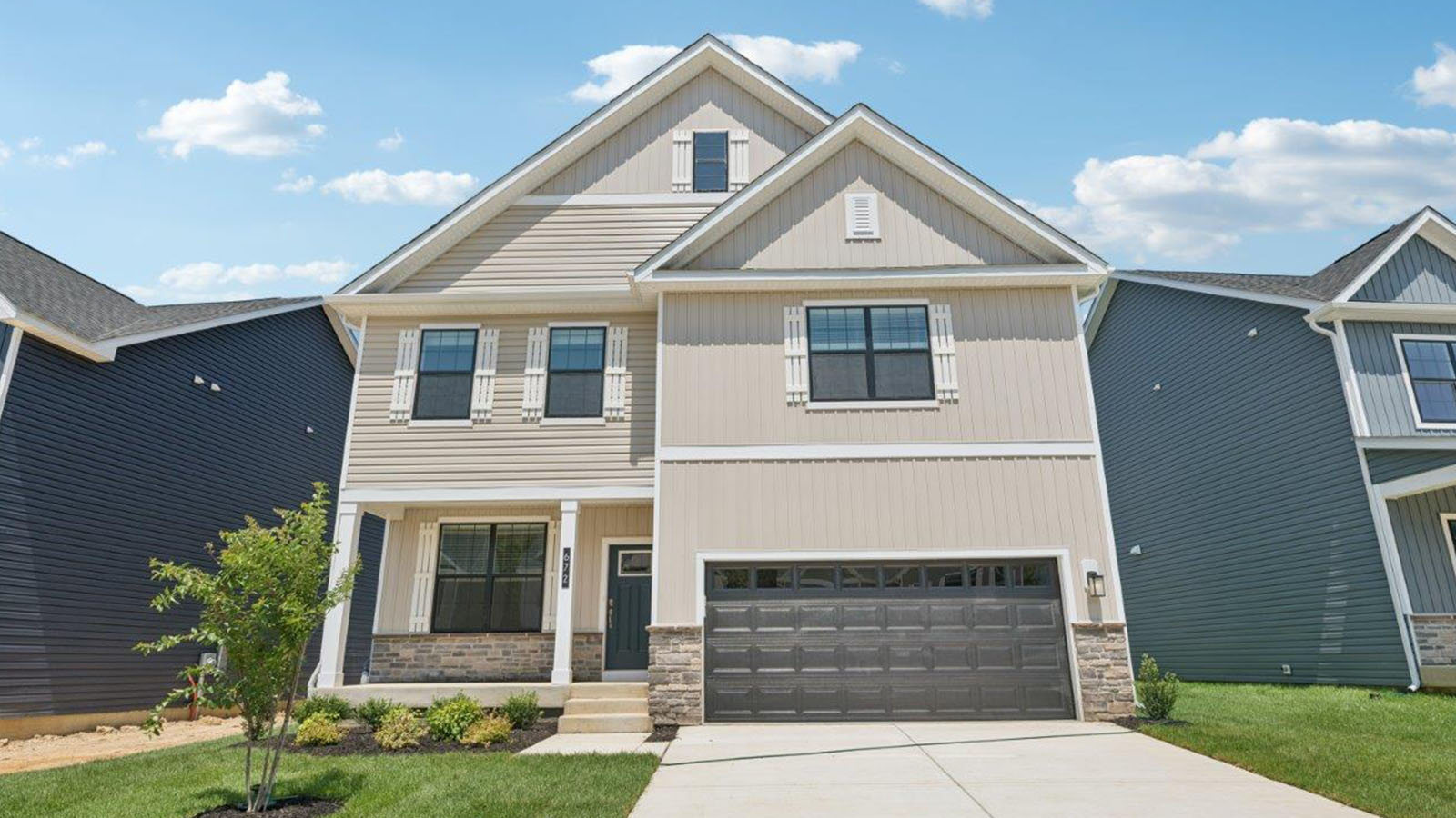 front elevation with two car garage