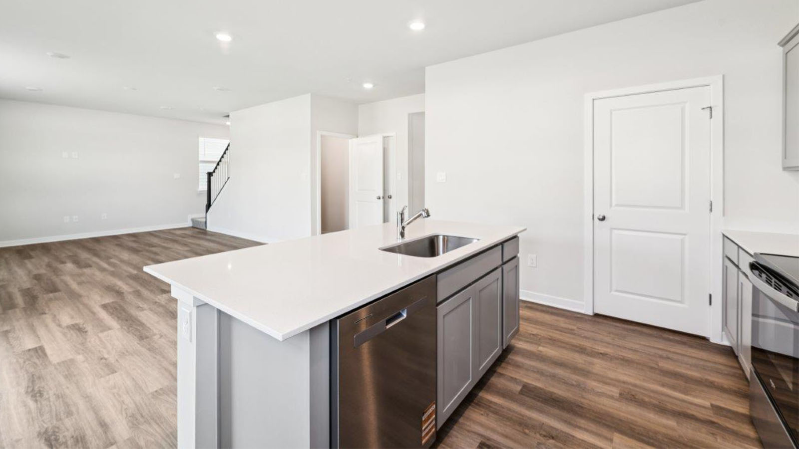 kitchen island overlooking living area