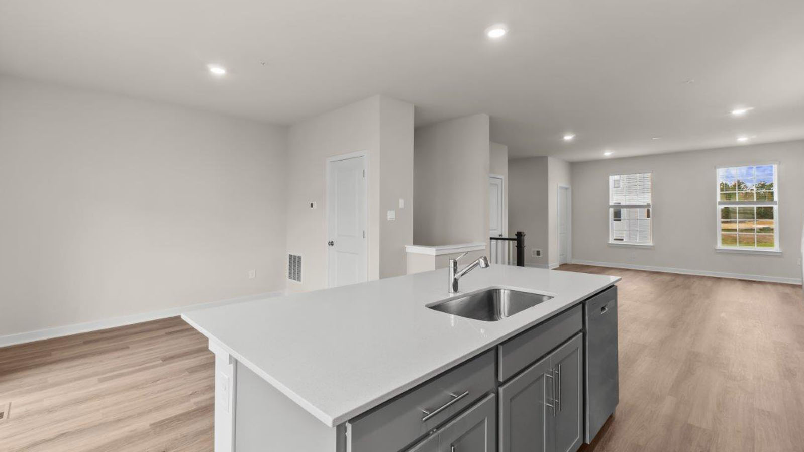 central island facing dining area