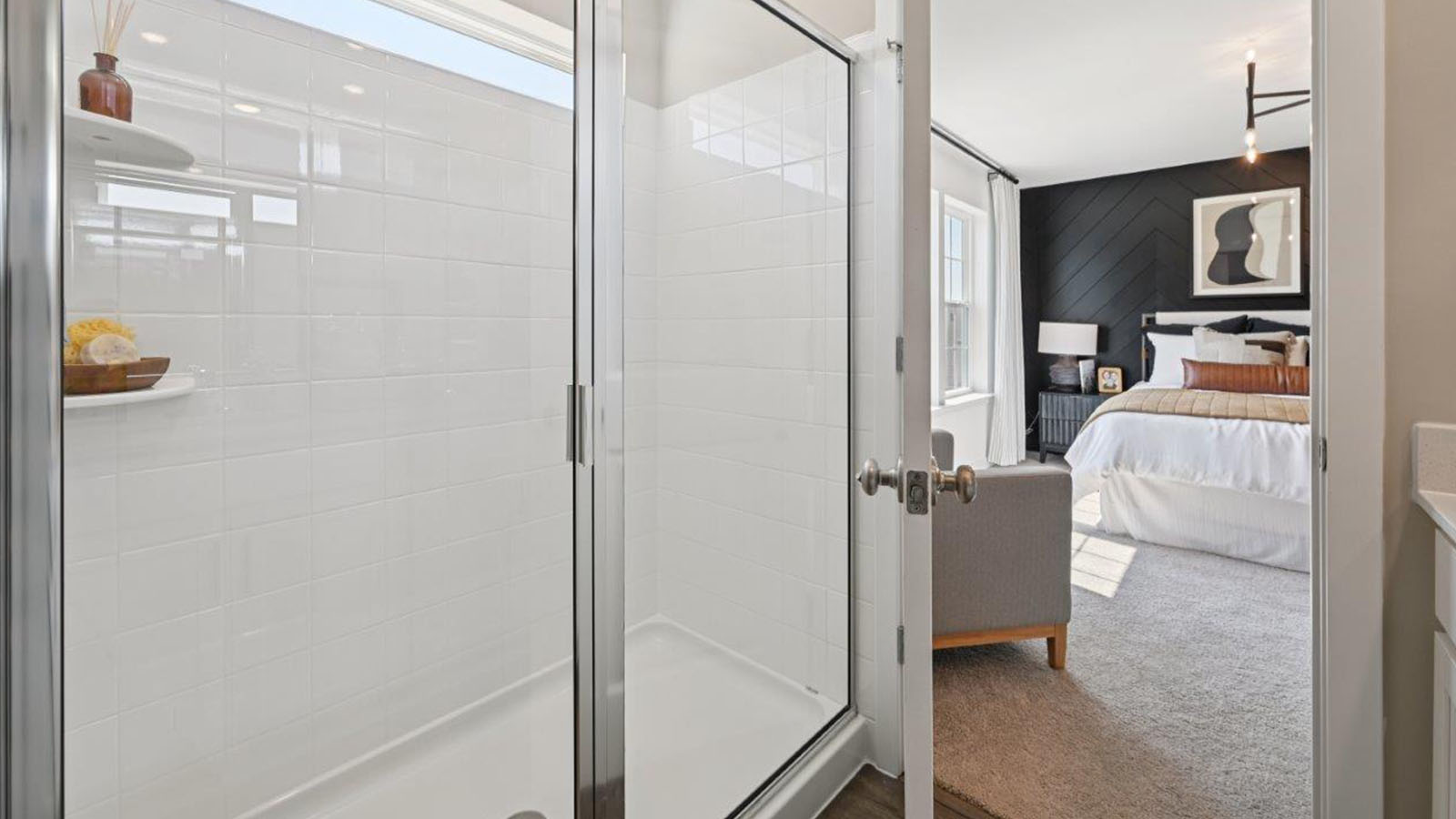 master bathroom with standing glass shower