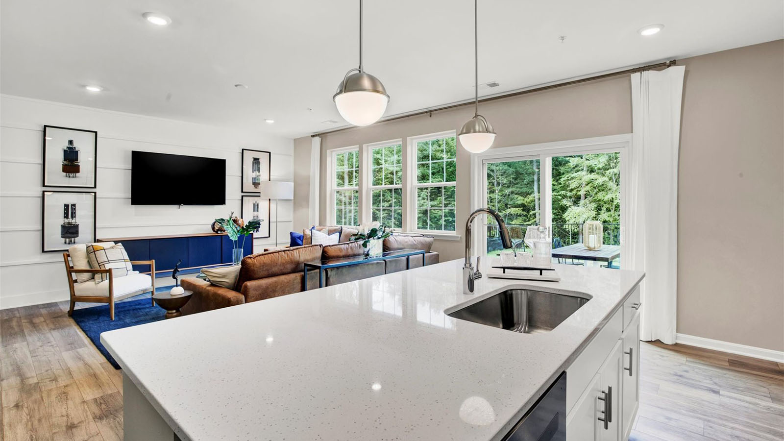 island overlooking living room