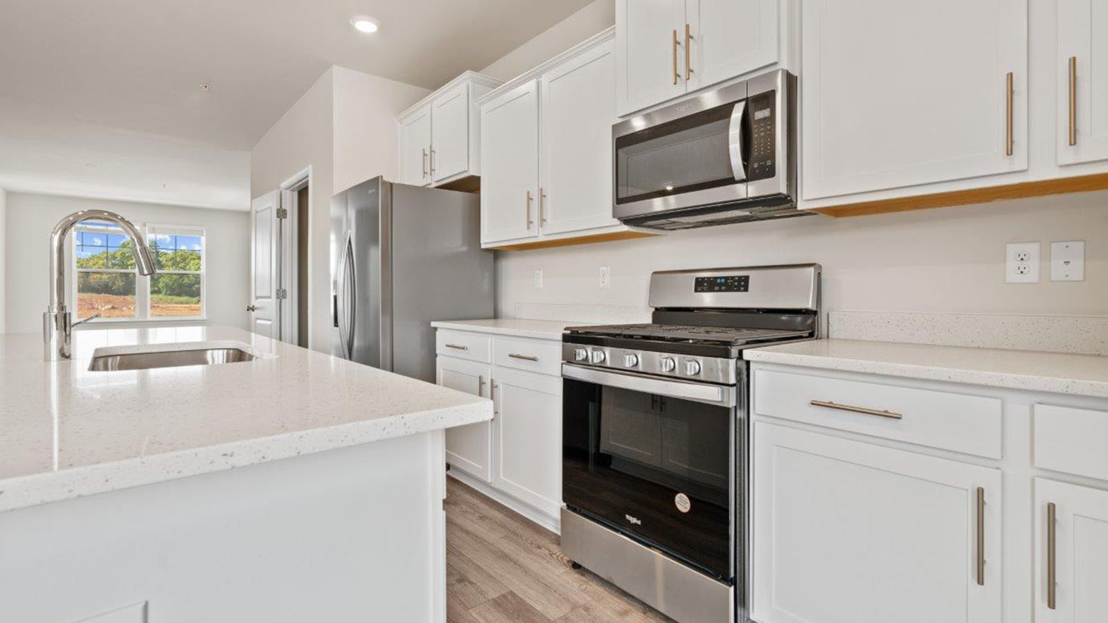 stainless steel appliances and quartz counters