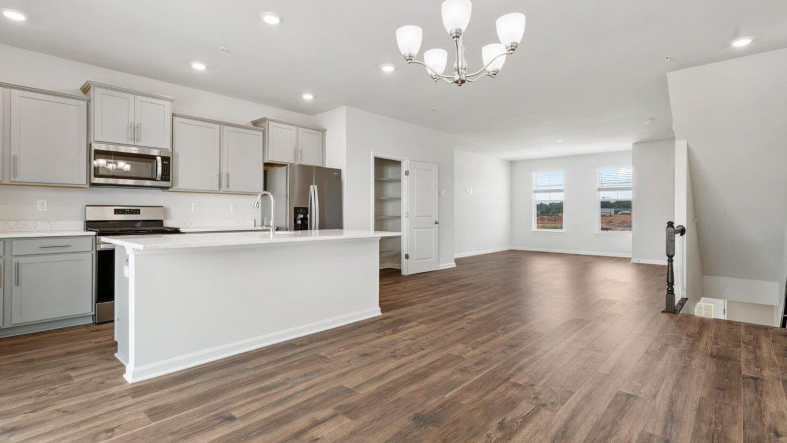 main level kitchen with grey shaker cabinets