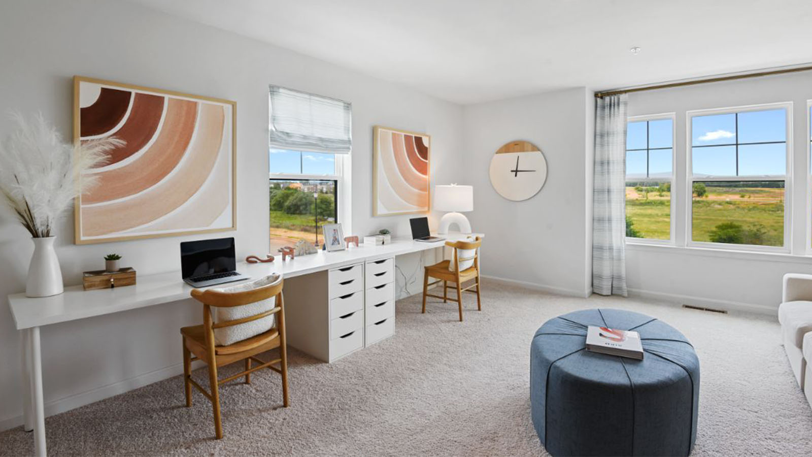 upstairs loft space staged as kids work area