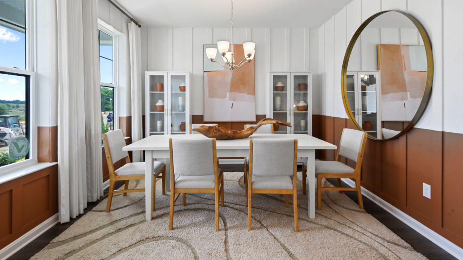 front flex room staged as dining