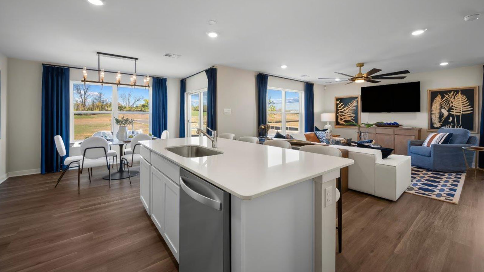 kitchen island facing into living room