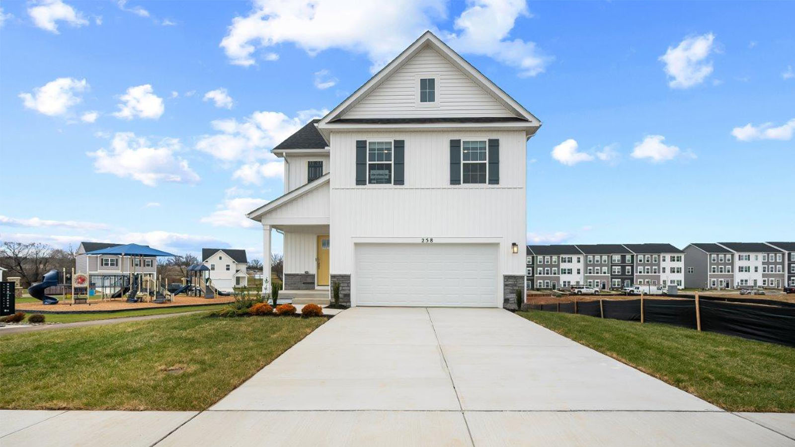 front elevation with 2 car garage