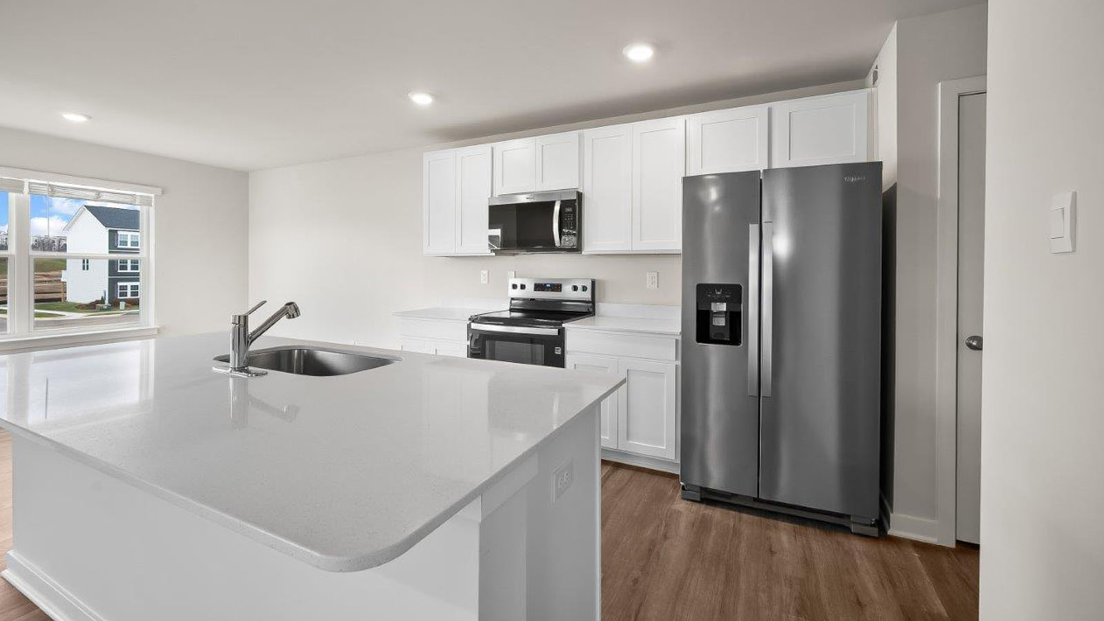quartz counters and island