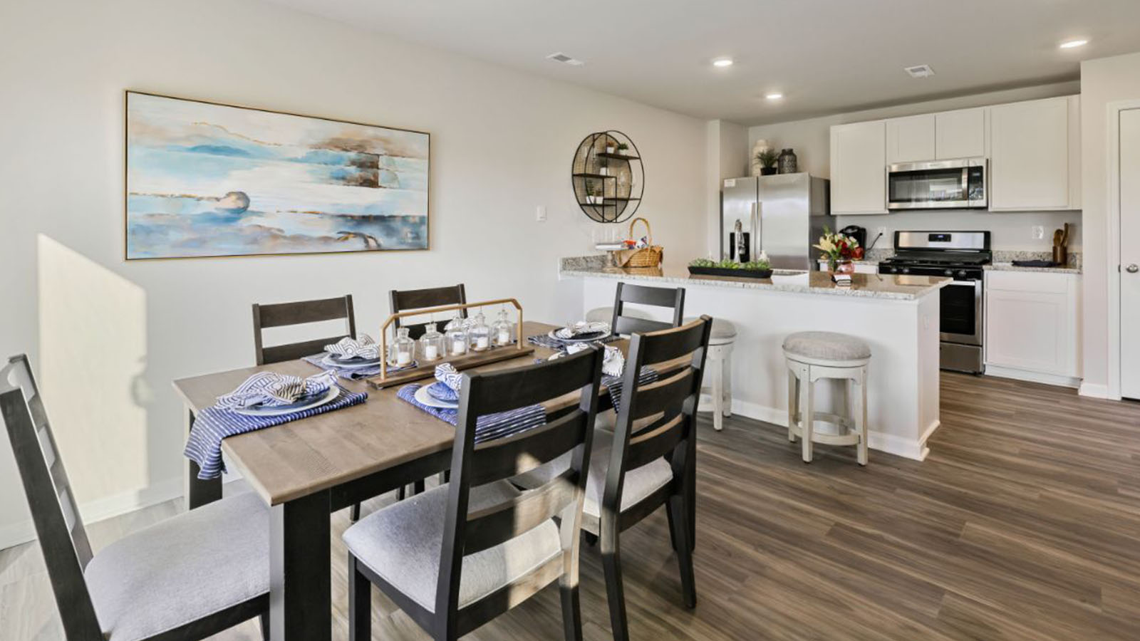 dining table with natural light from back door