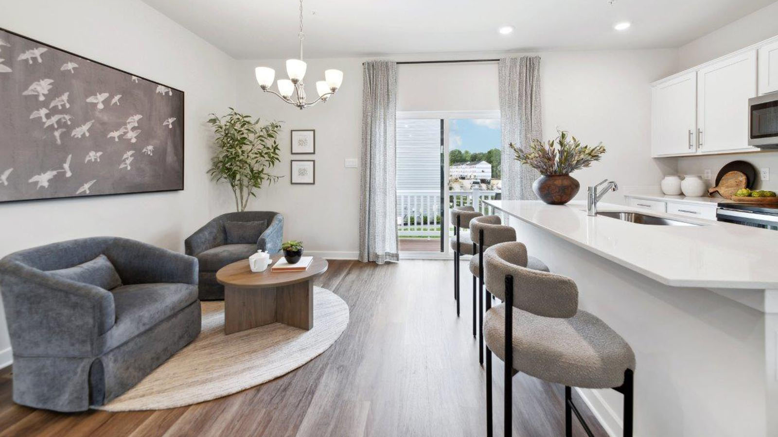 open concept kitchen and living area