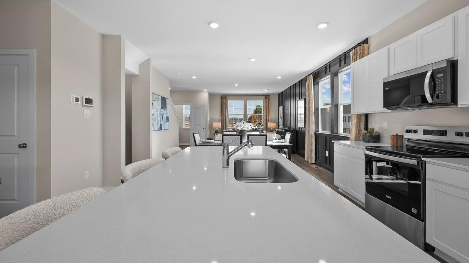 stainless steel appliances and quartz counters