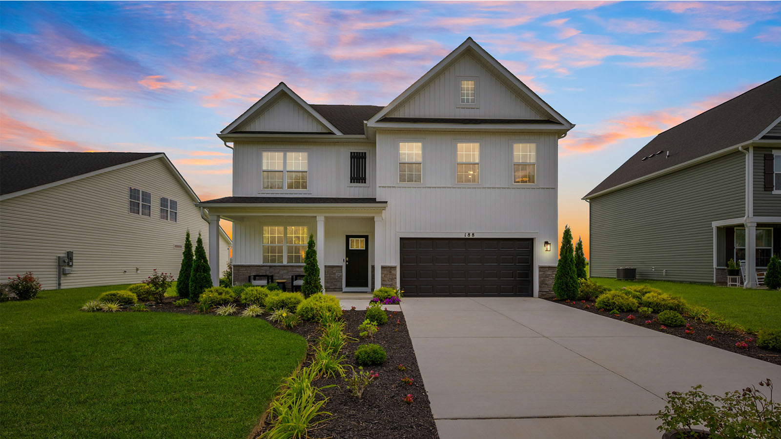 twilight image of model home
