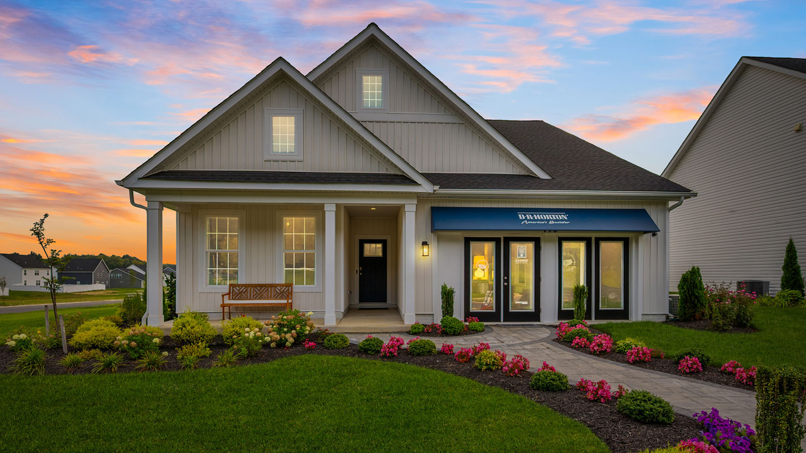 twilight image of model home