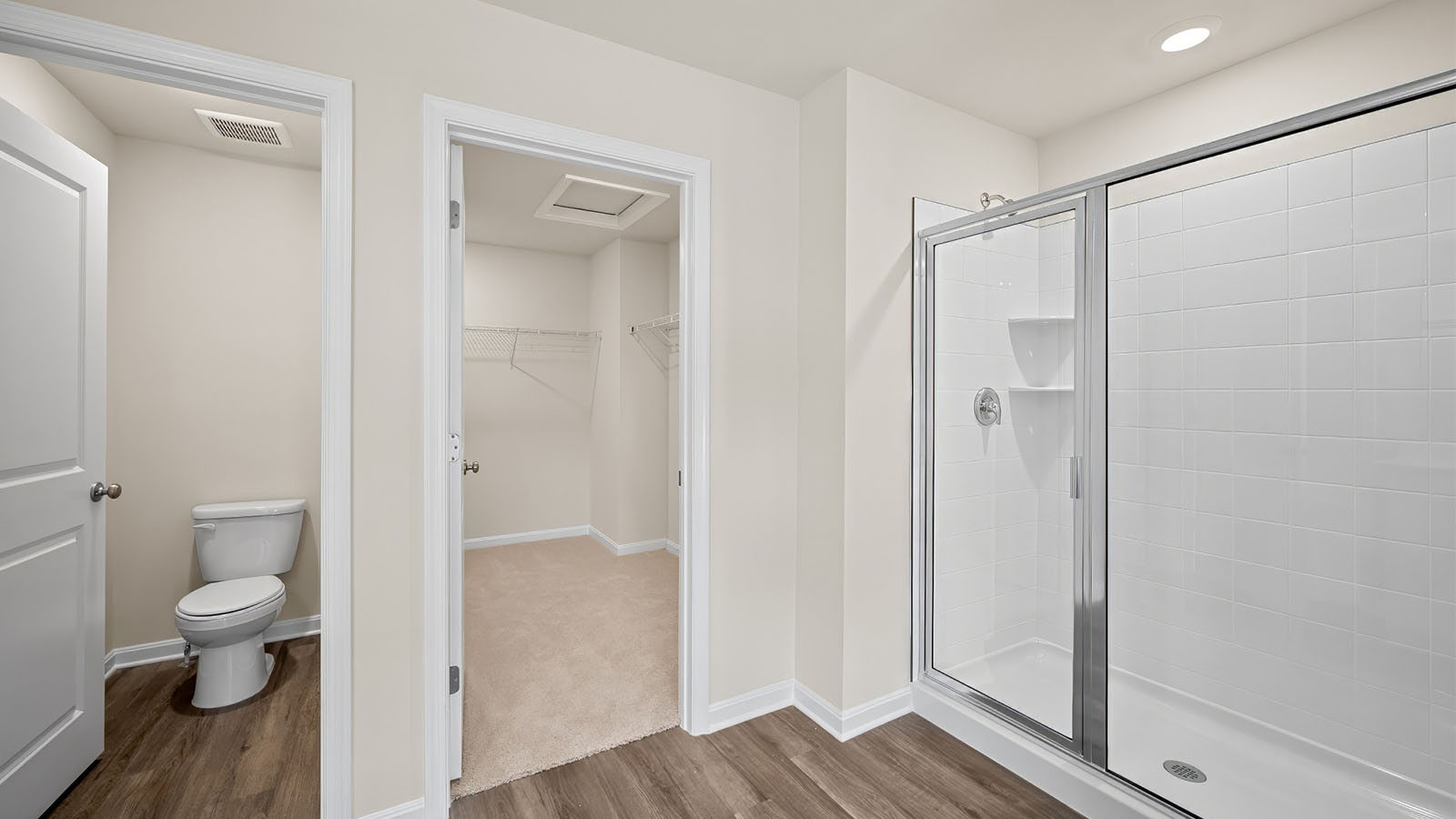 primary bathroom with standing glass shower