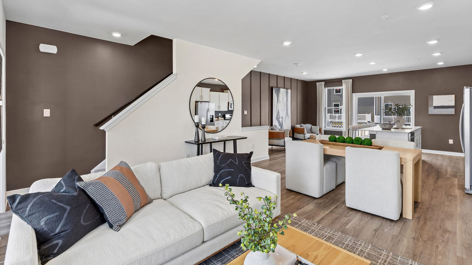 kitchen overlooking living area