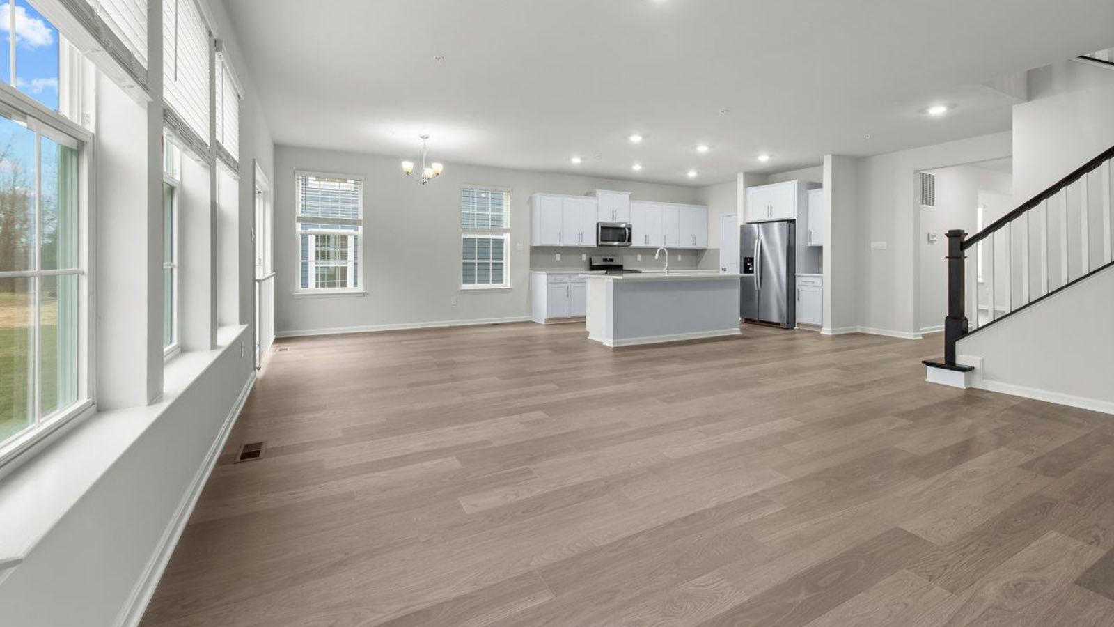 open concept main level kitchen and living