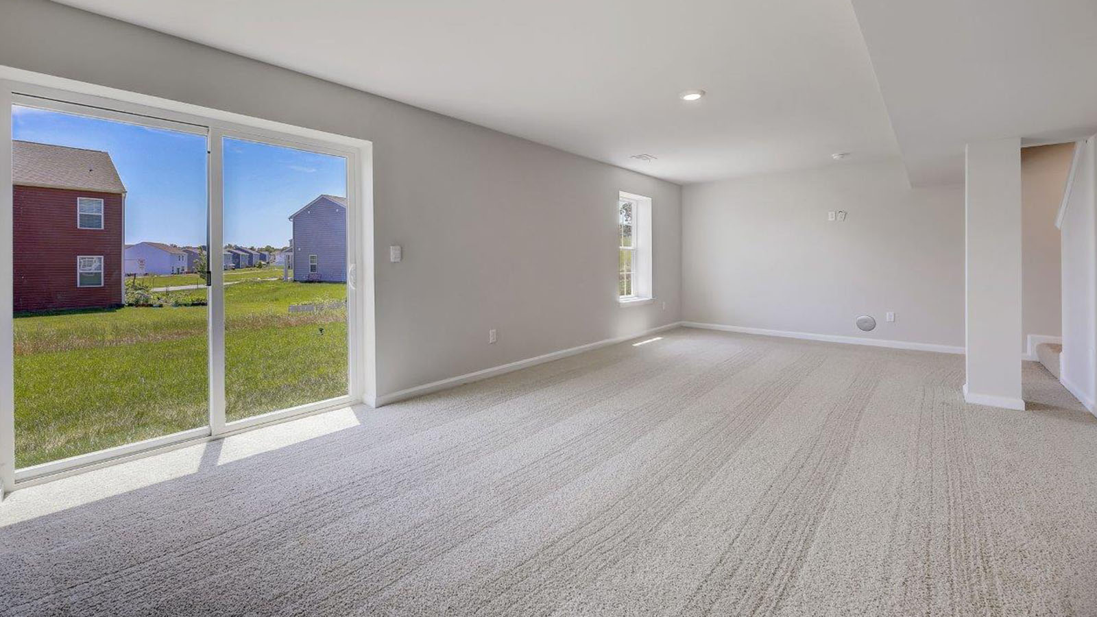 spacious finished basement rec room