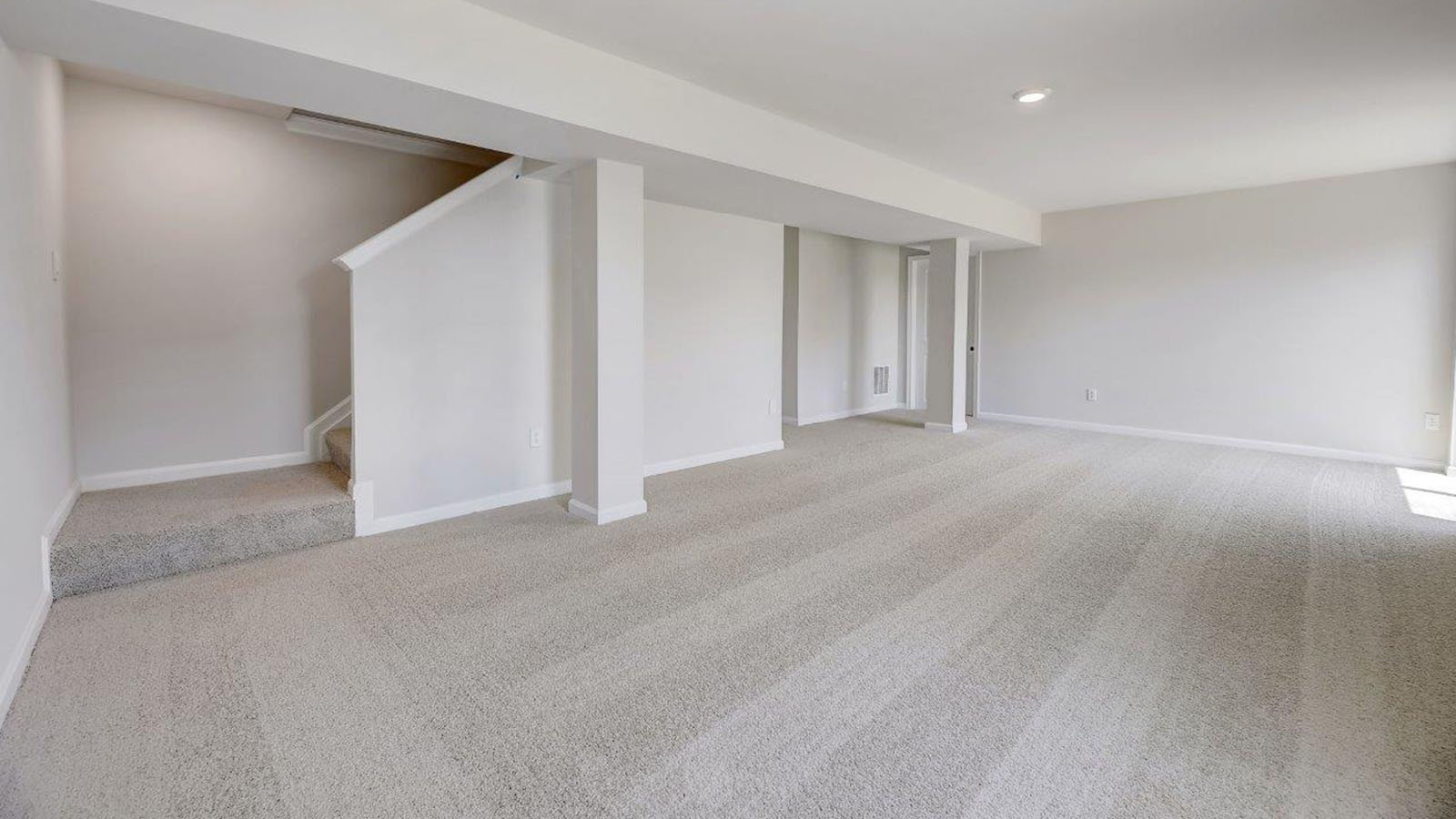 spacious finished basement rec room