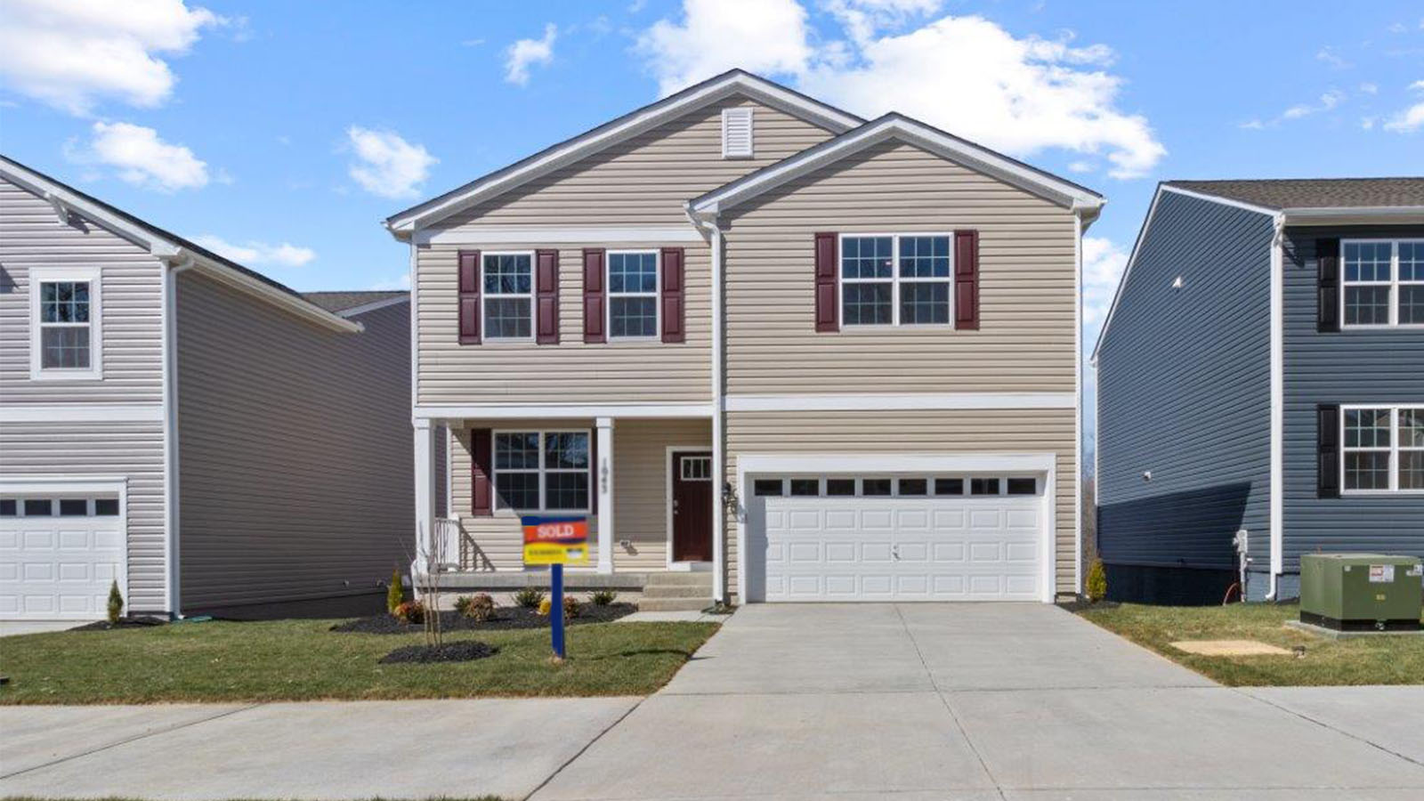 front elevation with two car garage