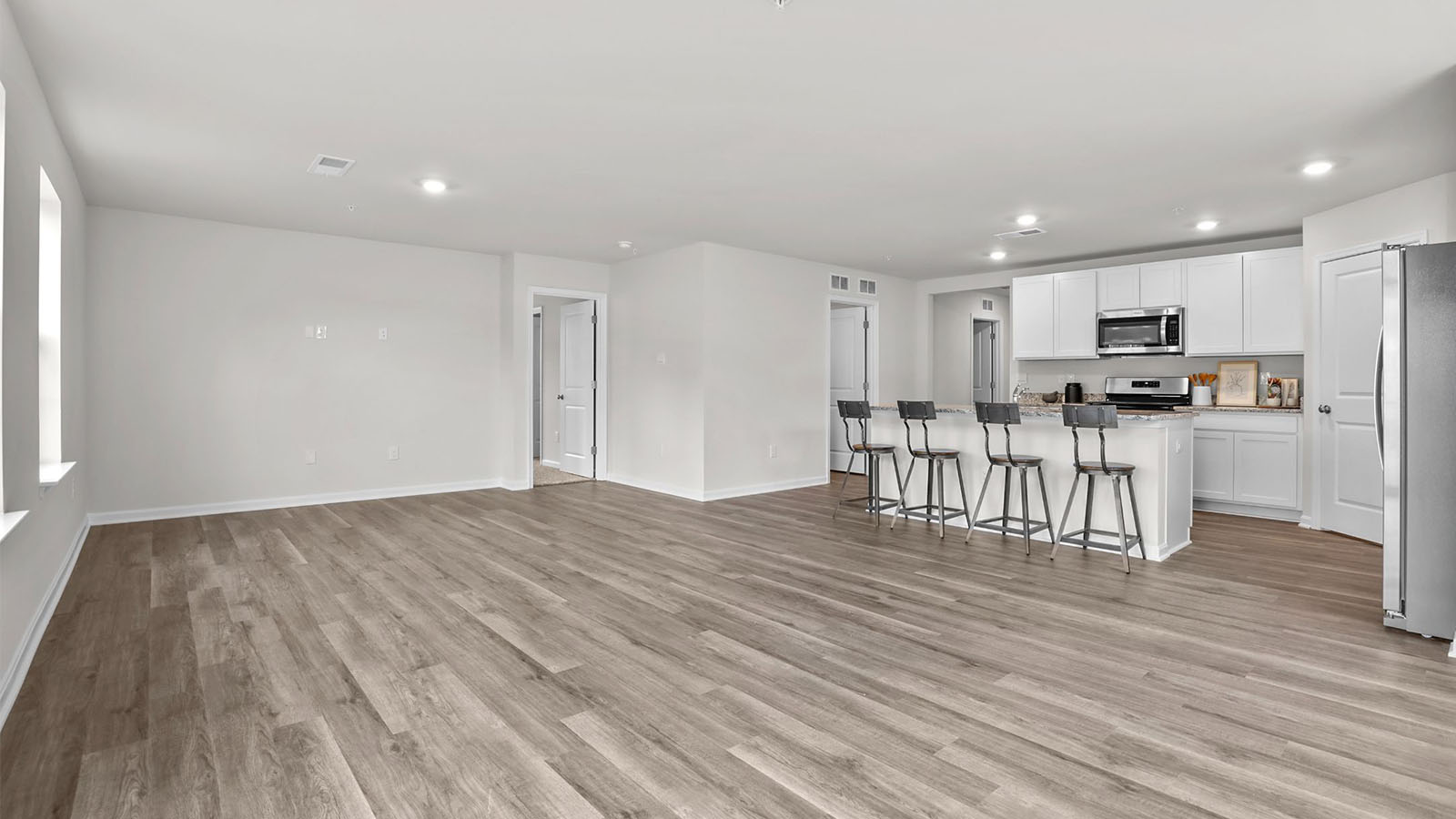 kitchen island overlooking living area