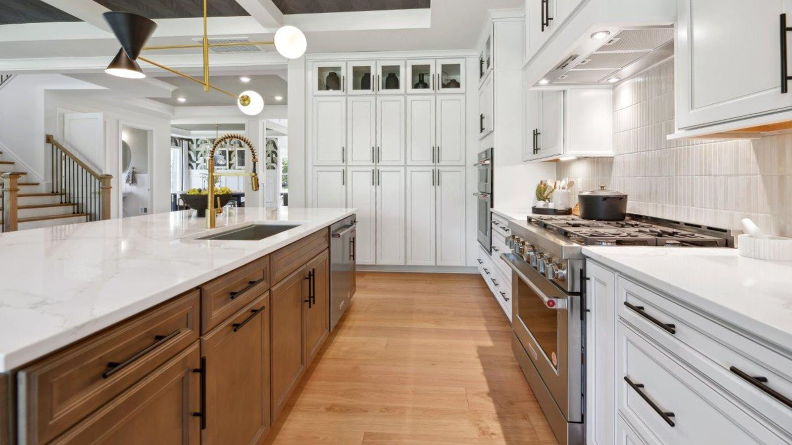 stainless steel appliances and quartz counters