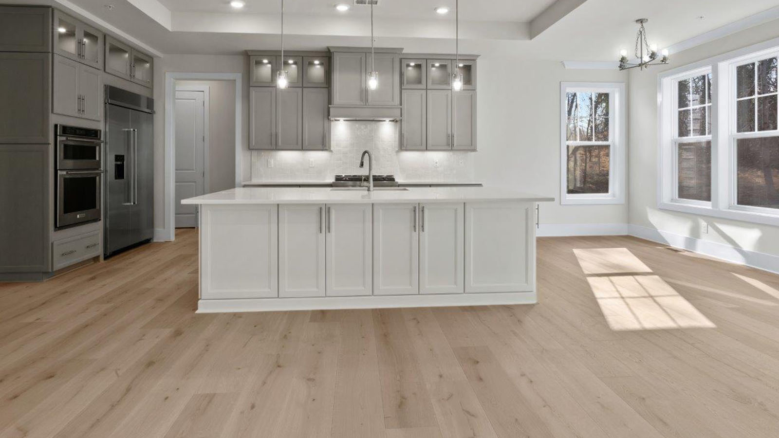 seating at island facing into living room