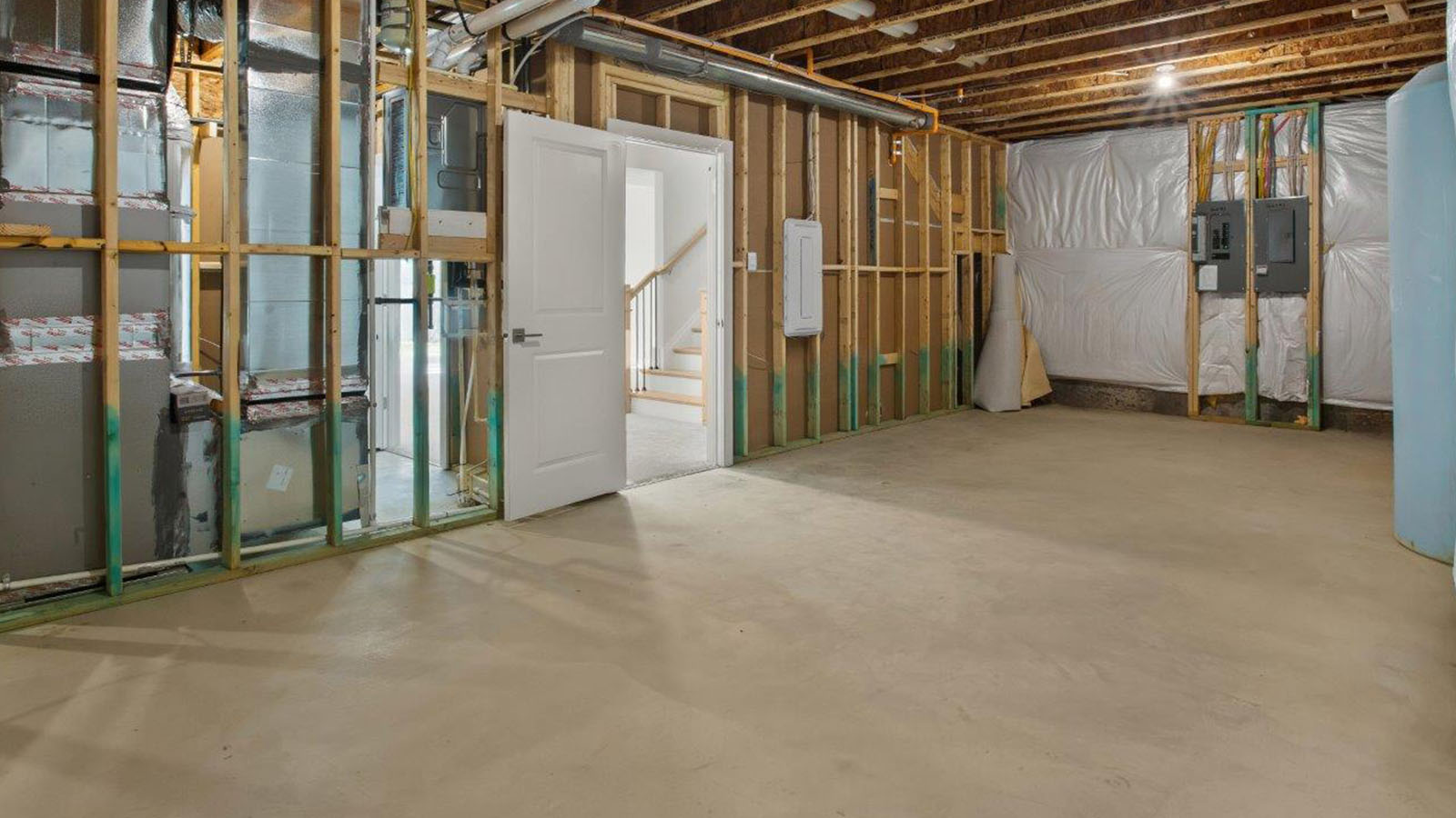 unfinished basement storage space