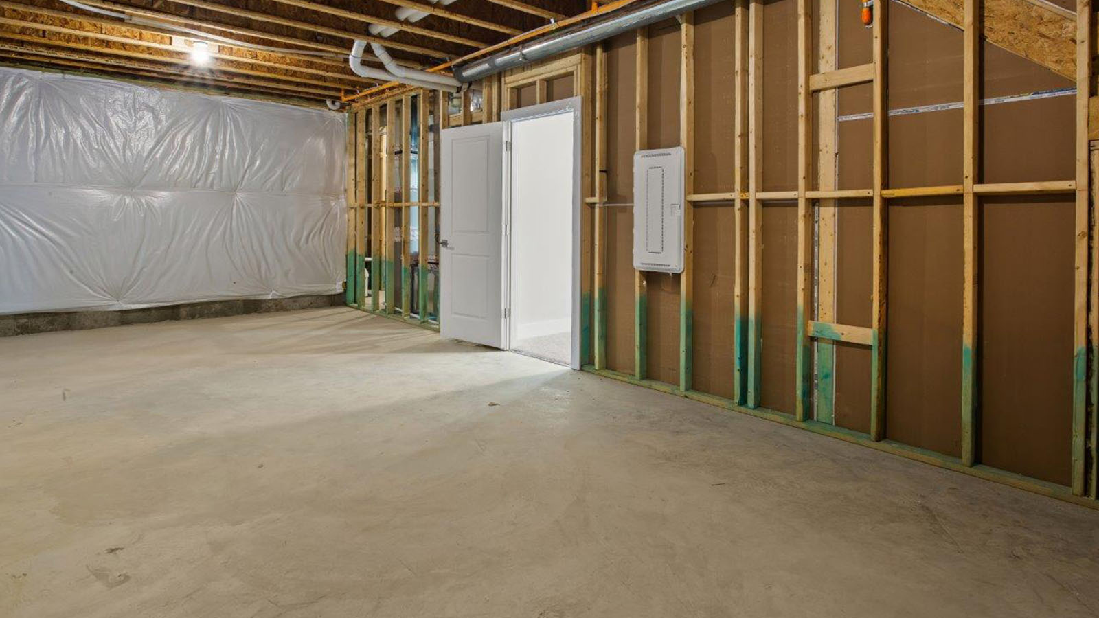 unfinished basement storage space