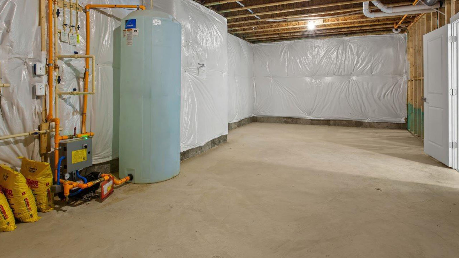 unfinished basement storage space