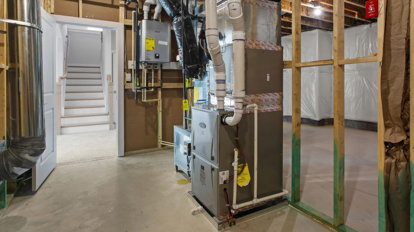 unfinished basement storage space