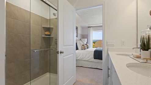 master bathroom with standing glass shower