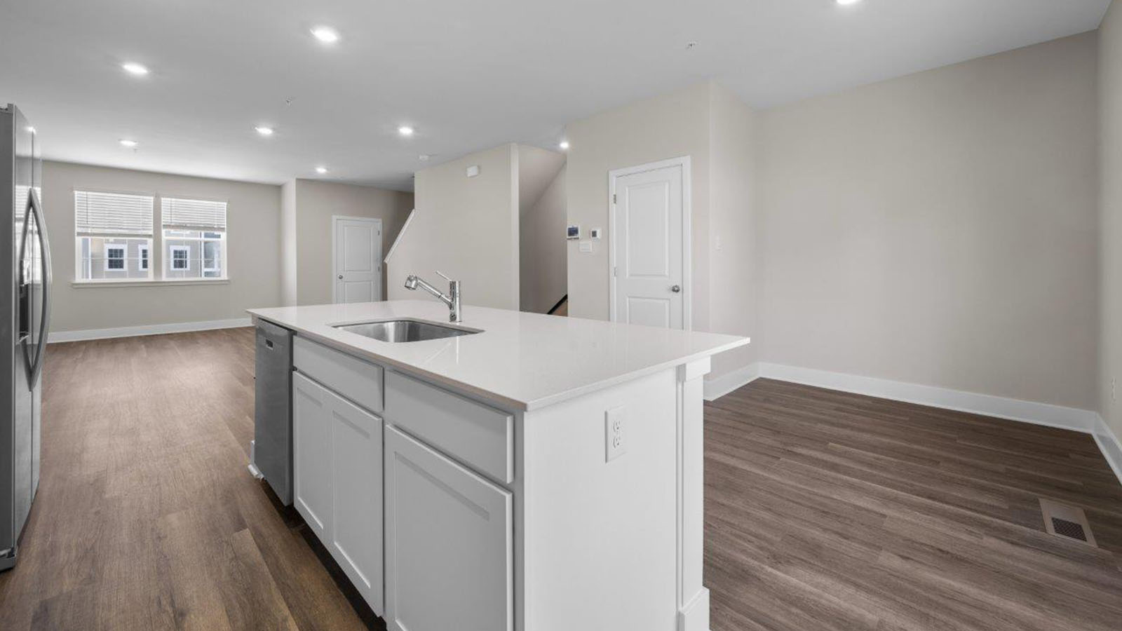 quartz island facing dining area