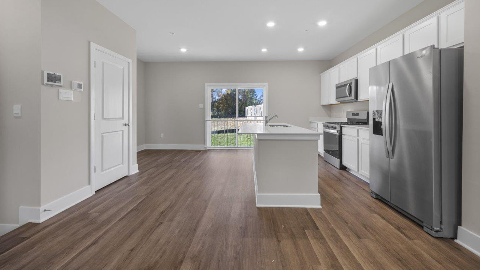 quartz counters and recessed lighting