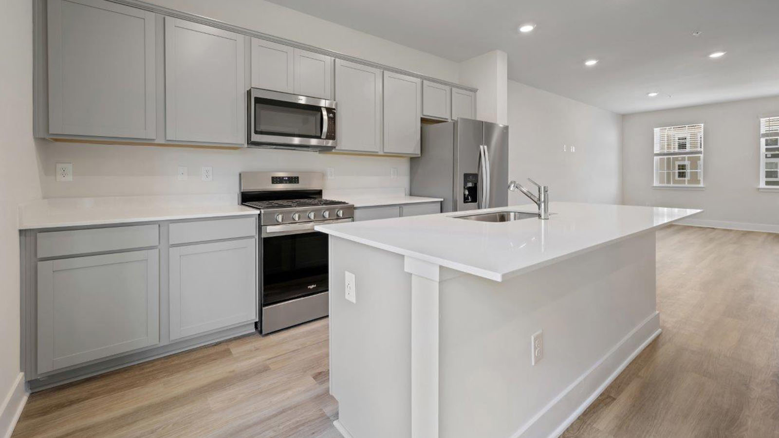 seating at island under recessed lights