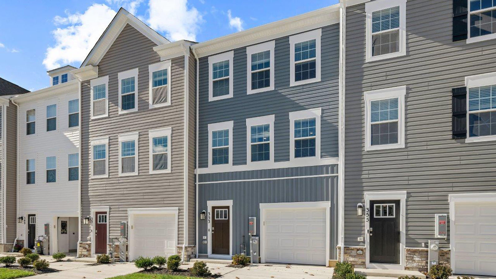 front elevation three story townhome