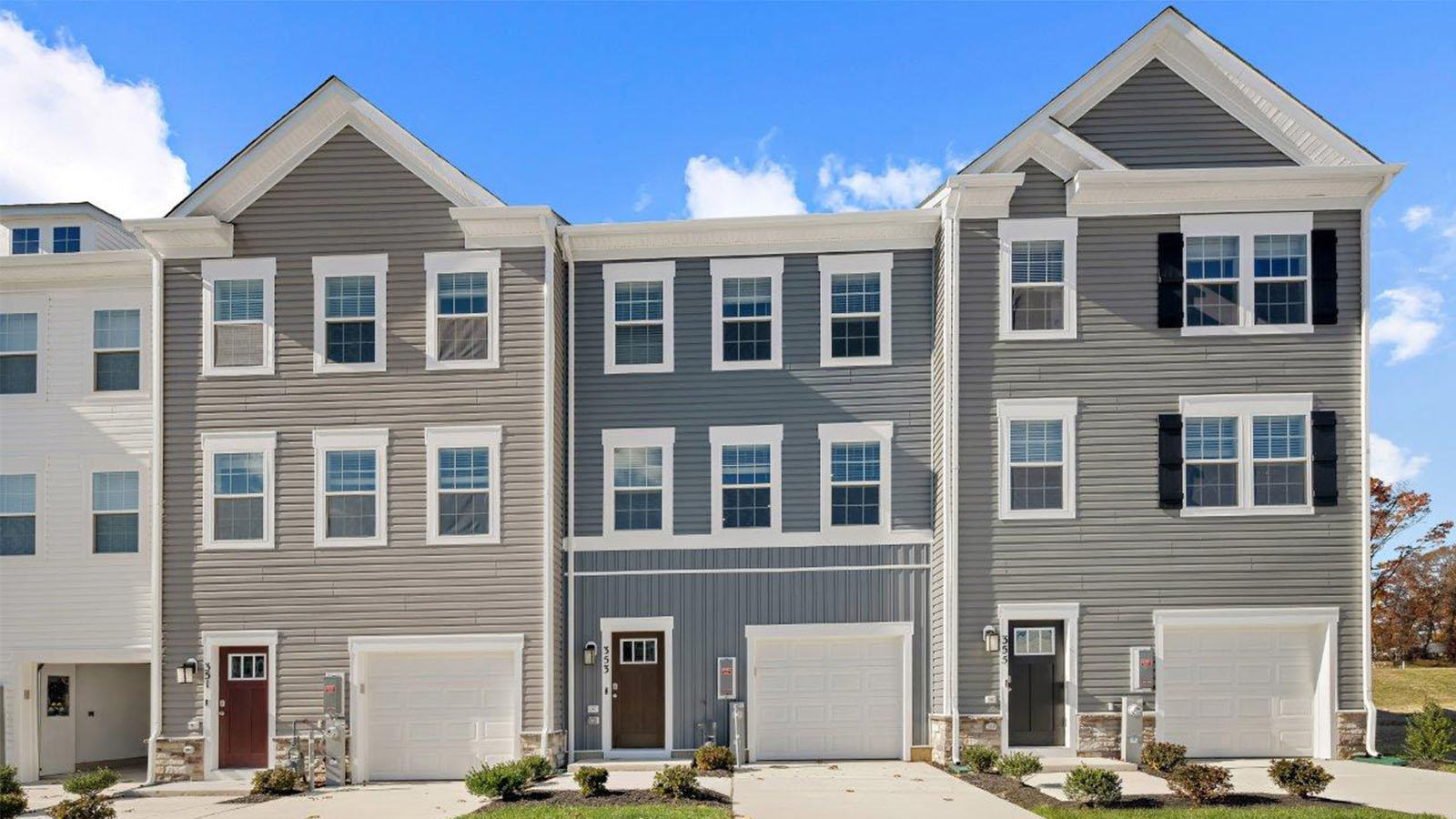 front elevation three story townhome