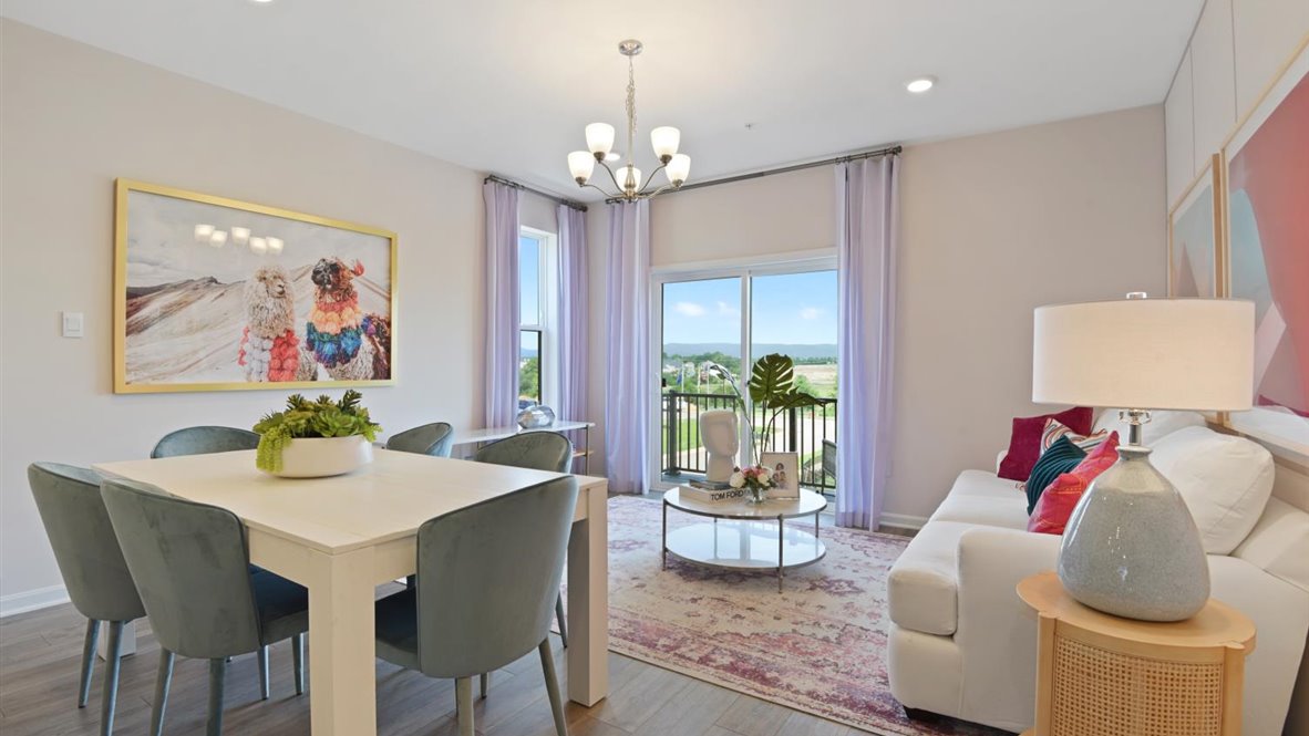 open concept living room and dining table