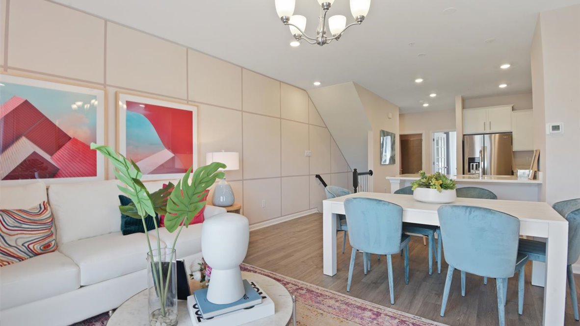 open concept living room and dining table