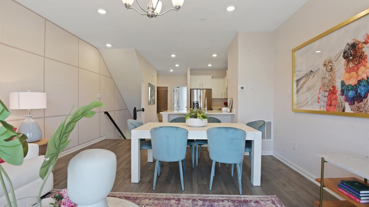 open concept living room and dining table