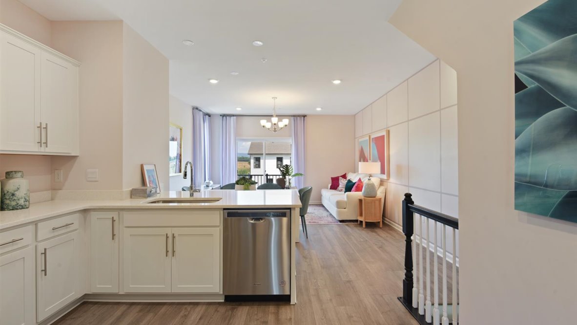 kitchen overlooking living